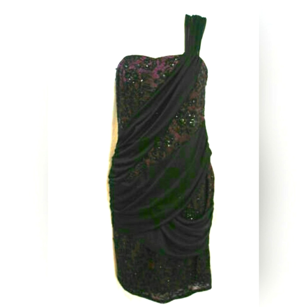 One-Strap short hoco Black Purple sequin ruched homecoming prom dress 0 2